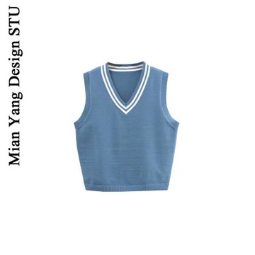 甜美少女系針織背心減齡海軍條紋針織馬甲ins學院風純欲針織小衫