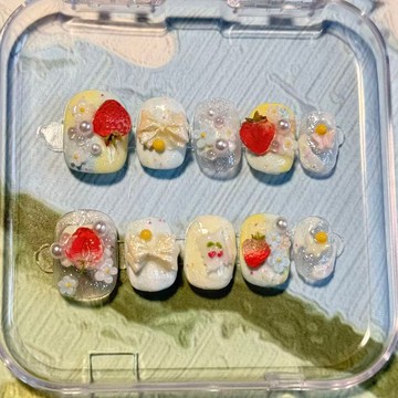 附工具包 純手工穿戴甲模具草莓款顯白春夏必備短甲可愛