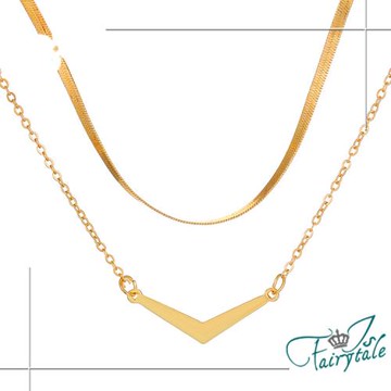 【伊飾童話】三角弧形＊雙層蛇紋鎖骨項鍊/金