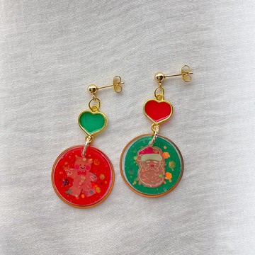 薑餅人 聖誕老公公耳環 耳夾 原創 手作 乾燥花 日本樹脂 日系