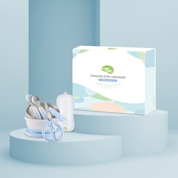 【nac nac】好食光不鏽鋼禮盒八件組｜成長禮、學習禮｜寶寶餐具 送禮