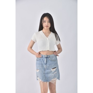 (M) 【金莎私服】h m丹寧牛仔質感仿舊藍色短裙二手衣