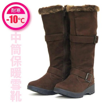 【冰雪佳人】女 高筒專業防滑保暖雪鞋.長筒雪靴(附冰爪+TPR鞋底+耐低溫)_SN254 咖啡