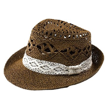 PS MALL蕾絲蝴蝶結簍空馬蘭花草帽 2入