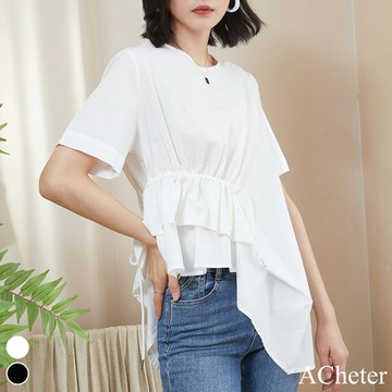 【ACheter】爆款斜邊不規則T恤短袖寬鬆上衣# 113333(現貨+預購)