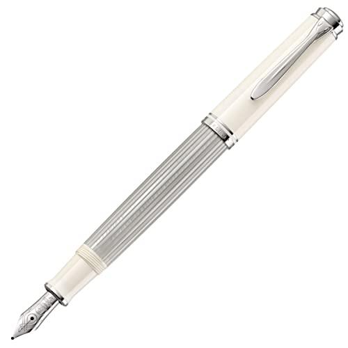 PELIKAN ペリカン 万年筆 F 細字 スーベレーン シルバーホワイト M405 吸入式 ペン先14金 正規輸入品