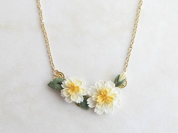 白色蒲公英花束項鍊 (つまみ細工*訂製商品)