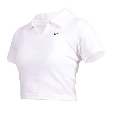 NIKE 女短版翻領短袖T恤-上衣 休閒 慢跑 IO2730-100 白黑