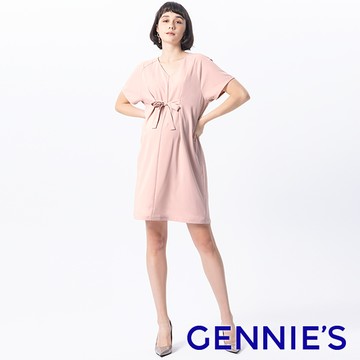 Gennies奇妮 優雅連袖孕婦洋裝(粉T1L15)