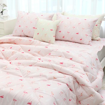 CHOUETTROOM 蜜桃絨薄被 紅鶴印花  單人 145*200cm  粉色