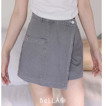 【夏季新品】BeLLA 個性斜切造型褲裙 灰色