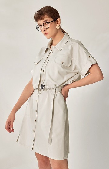 雙層露腰洋裝_杏 (21S1DS02)