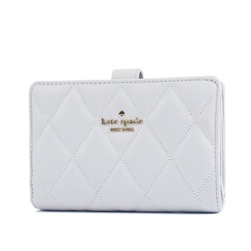 KATE SPADE Carey 絎縫菱格紋釦式中夾-淺灰