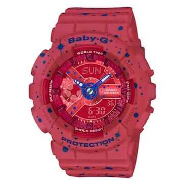 BABY-G 星空雙顯女錶 樹脂錶帶 紅 防水100米 世界時間 BA-110ST-4A