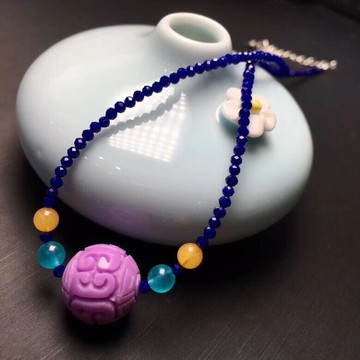 天然紫云母回紋珠鎖骨鏈女士款蜜蠟天河石多寶短款尖晶石項鏈時尚