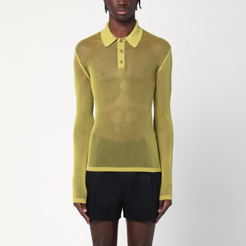 Pistachio green perforated technical knit polo