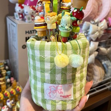 Sweetstore Supply果綠色格夾棉加厚化妝刷筆筒