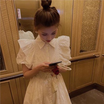 DAC 重工肌理法式復古宮廷風少女短袖連衣裙24夏新短款印花蓬蓬裙