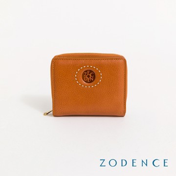 ZODENCE HAN義大利植鞣革時尚拉鍊短夾-經典駝