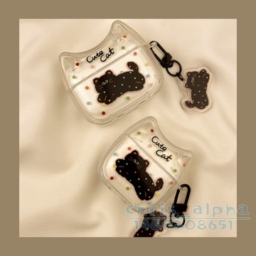 可愛貓耳朵 彩色波點小貓 適用Airpods4耳機套 Pro2保護殼 1/2/3/4代蘋果藍牙耳機殼 pro3防摔殼