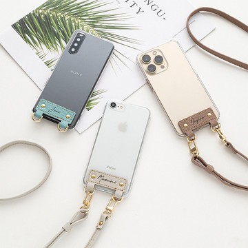 皮革店製造的姓名標籤 Android 保護殼 [收縮皮革 x 透明] 智慧型手機肩部皮革標籤 FS12K