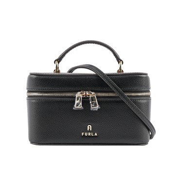 FURLA Camelia 素面皮革手提/斜背迷你化妝包(黑色) WE00361 ARE000 O6000