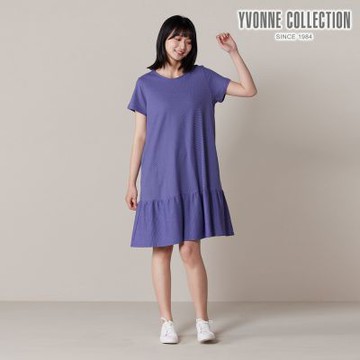 YVONNE 以旺傢飾 細條紋荷葉短袖洋裝-星光紫