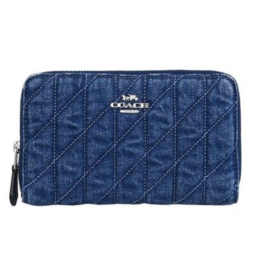 COACH 金屬LOGO牛仔布ㄇ字拉鍊中夾(藍)