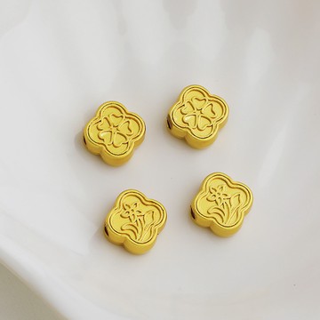 XS-沙金包金保色雙面四葉草隔珠梅花愛心印花串珠編繩資料diy配飾品