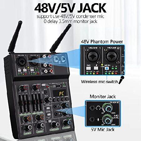 Professional Audio Mixer With Dual Wireless Microphone, Sound Board Console System Interface Channel Dj Mixer USB Bluetooth MP3 Computer Input 48V P