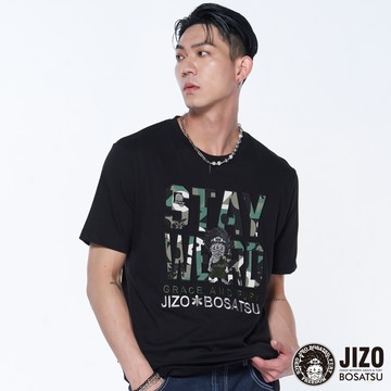 【買1送1】翻玩-圖文貼布短TEE(黑) - BLUE WAY 地藏小王