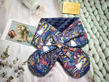 童話系列-美國限量薄棉布設計師款深藍色燙金愛麗絲手作圍脖-大人