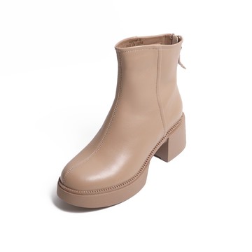 KOKKO歐美感率性增高厚底粗跟短靴卡其色