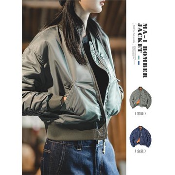 馬登美式軍綠色棒球夾棉服衣飛行員夾克短款工裝加厚外套女士秋季