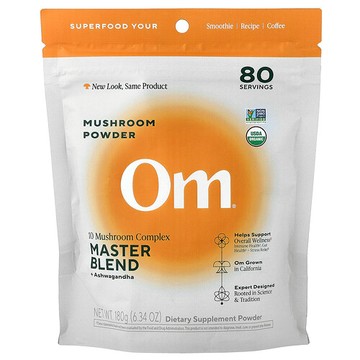 Om Mushrooms, 蘑菇粉，10 蘑菇複合物，大師混調物 + 南非醉茄，6.34 盎司（180 克）