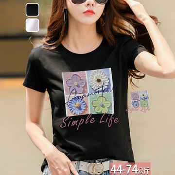 圓領花朵字母色塊拼色印花上衣(2色) M-3XL【923515X】【現+預】☆流行前線☆