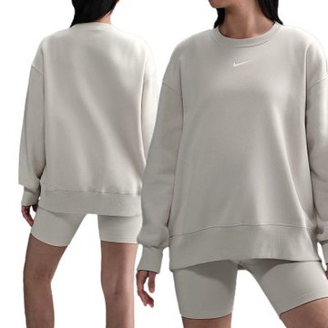 Nike As W Nsw Phnx Flc Os Long Cre 長袖 女款 米灰色 寬鬆 FZ4271-104