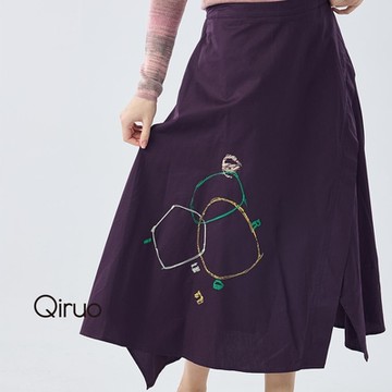 【Qiruo 奇若】春夏專櫃紫色長裙4124B 拼接時尚線圖
