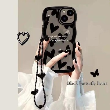 黑色蝴蝶愛心適用三星S24ultra手機殼硅膠波浪邊s23fe/s22個性a54/a53/a52簡約a15/a14/a13女note20防摔軟s20