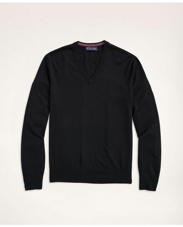 Brooks Brothers Men's Big & Tall Merino Wool V-Neck Sweater | Black | Size 4X