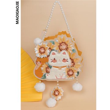 新款漢服包包女學生可愛卡通貓咪斜挎包原創新中式刺繡手提手機包