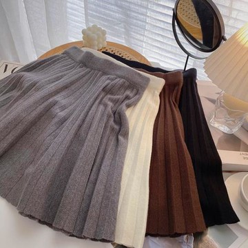 百褶半身裙女秋季2024年新款韓版高腰A字顯瘦設計感百搭針織短裙