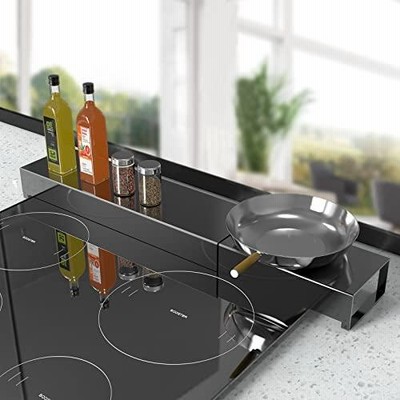 HOMEASY 排気口カバー 伸縮式 コンロカバー ステンレス 幅42~84cm 奥行き12cm 油はねガード コンロ奥ラック 排気構カバー キ