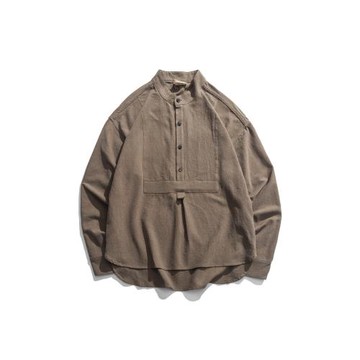 A.C.E.浮生出品 舊時代圓領塌肩寬松棉麻套頭工裝襯衫