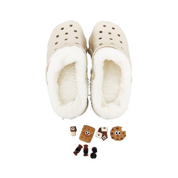 ego life 巧克力配飾柔軟毛絨可拆卸EVA增高厚底拖鞋洞洞鞋  250mm  卡其色