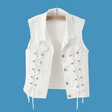 時尚牛仔馬甲女2025年秋季新款系帶蝴蝶結個性街頭洋氣彈力馬甲潮