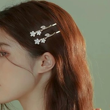 台灣現貨 樹脂花朵一字夾   B08 合金髮夾  珍珠  女側邊髮夾  旗袍劉海邊夾 ♚Yu識美♚
