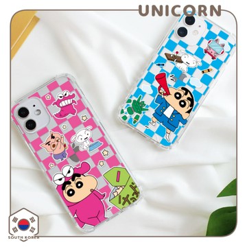 韓國正版KR｜蠟筆小新格子貼紙風 iPhone透明手機殼 防摔殼 透明殼 Unicorn