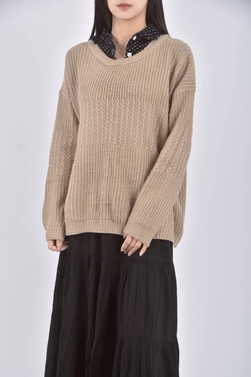 (F) queenshop質感針織假兩件棕色長袖上衣