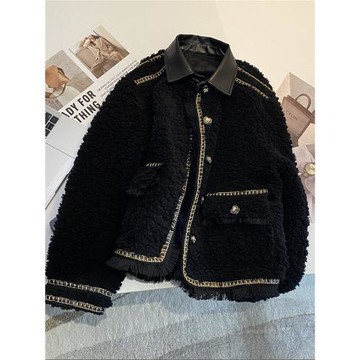 寬松短款皮毛一體羊羔毛棉衣外套女2025冬季小香風加厚流蘇棉服潮